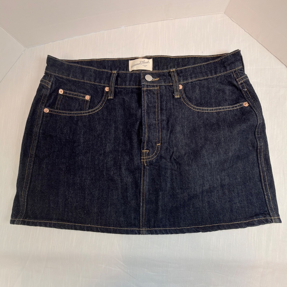 Universal Thread Jean Denim Skirt Women 10/R Dark Wash Excellent Button Fly Mini